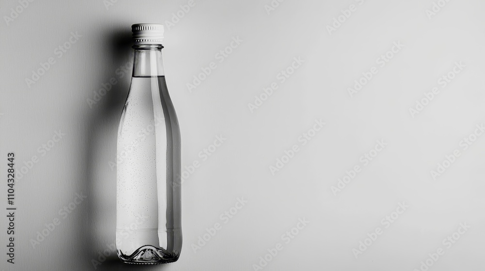 a glass bottle of water sitting on top of a table The bottle is transparent, allowing us to see the contents inside The table is a light wood color, and the bottl a glass bottle of water sitting on top of a table The bottle is transparent, allowing us to see the contents inside The table is a light wood color, and the bottl