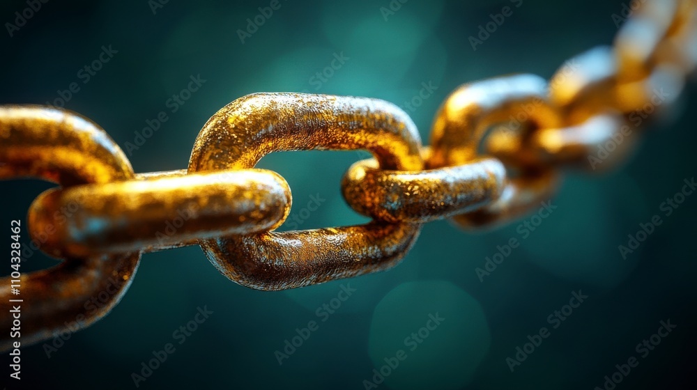 Golden Chain Link Macro Photography - Detailed Industrial Metal Chain Golden Chain Link Macro Photography - Detailed Industrial Metal Chain