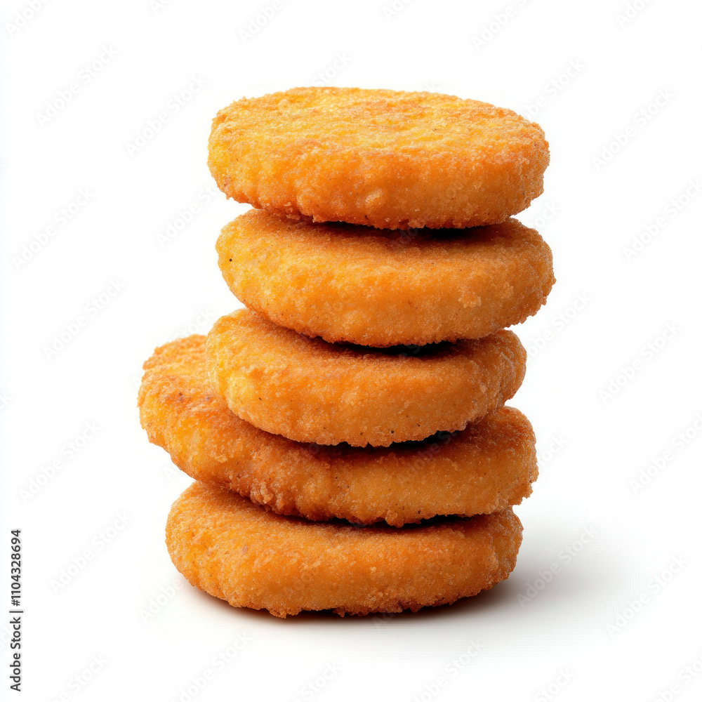 Stack of golden, crispy chicken nuggets ready to be enjoyed. isolated on white background. Stack of golden, crispy chicken nuggets ready to be enjoyed. isolated on white background.