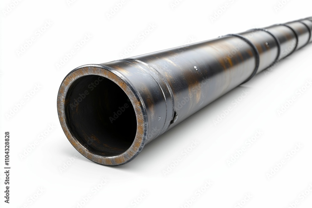 Fototapeta premium Large, dark, metallic pipe, segmented, isolated.