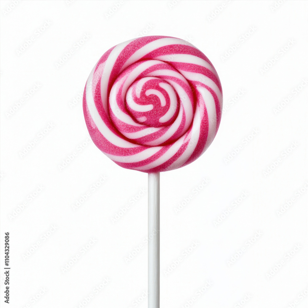 Vibrant pink and white spiral lollipop on a stick. isolated on white background. Vibrant pink and white spiral lollipop on a stick. isolated on white background.