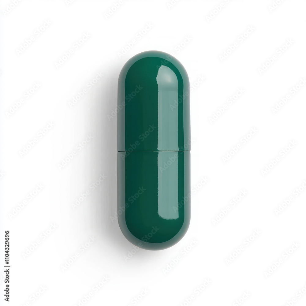 A green capsule representing health and wellness supplement. isolated on white background. A green capsule representing health and wellness supplement. isolated on white background.