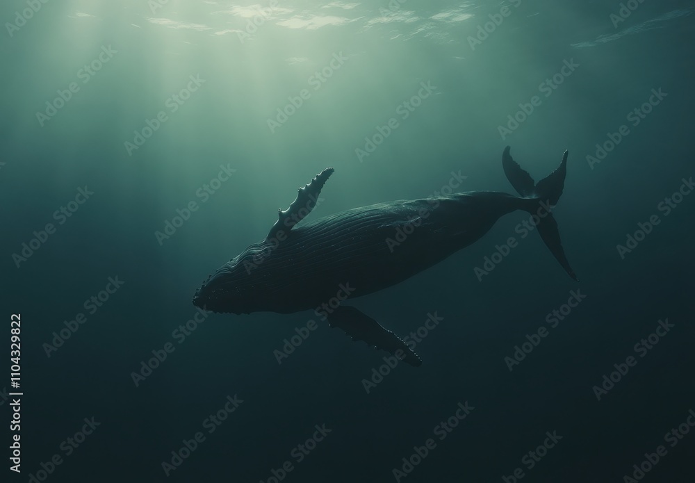 Majestic Humpback Whale Gliding Gracefully Through Sunlit Ocean Depths with Striking Serenity and Exquisite Beauty Underwater Majestic Humpback Whale Gliding Gracefully Through Sunlit Ocean Depths with Striking Serenity and Exquisite Beauty Underwater