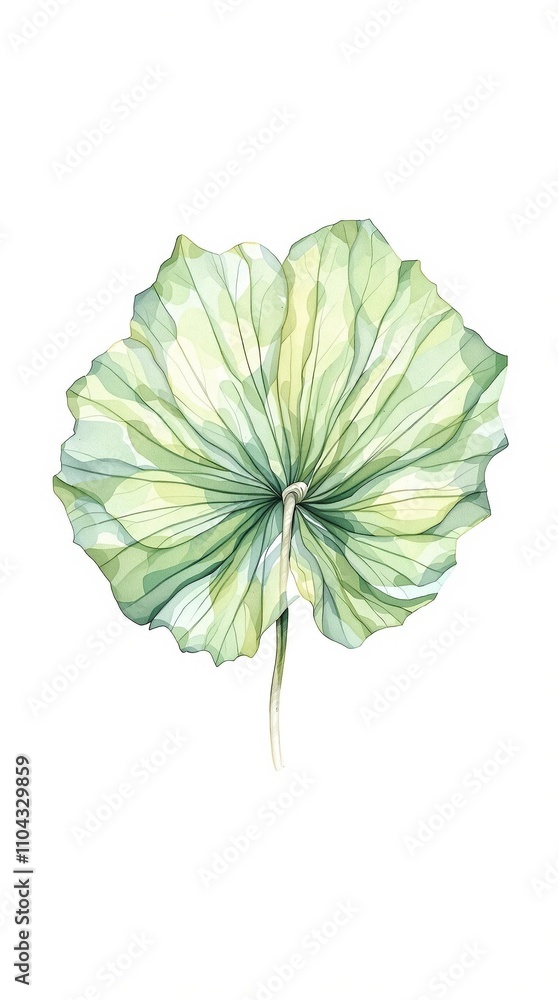 Watercolor botanical illustration of a single water lily pad with intricate details, intricate patterns, delicate details, water lily, floral motif, beautiful texture