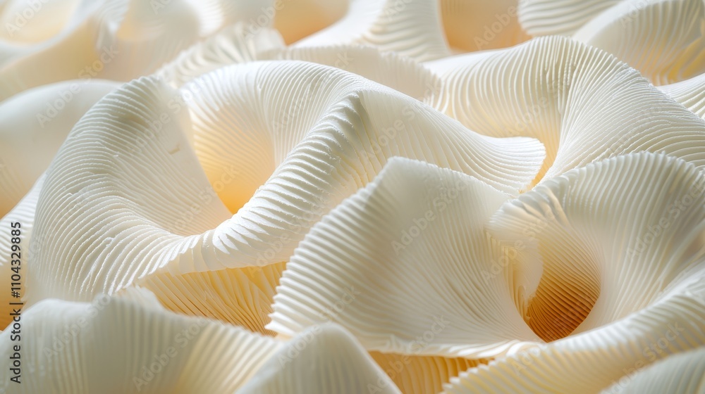 a close up of a white mushroom, with its intricate ridges and crevices clearly visible The mushroom has a smooth, glossy texture and its color is a bright, creamy a close up of a white mushroom, with its intricate ridges and crevices clearly visible The mushroom has a smooth, glossy texture and its color is a bright, creamy