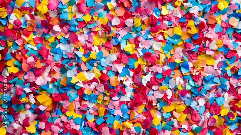 a vibrant and colorful background of paper confetti, with a variety of colors including red, blue, yellow, and green The confetti is scattered across the ground, c a vibrant and colorful background of paper confetti, with a variety of colors including red, blue, yellow, and green The confetti is scattered across the ground, c