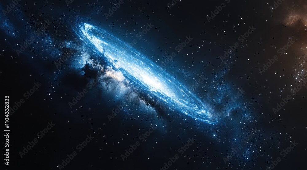 Glowing lines spin in the center of a cosmic galaxy in a starry expanse Glowing lines spin in the center of a cosmic galaxy in a starry expanse