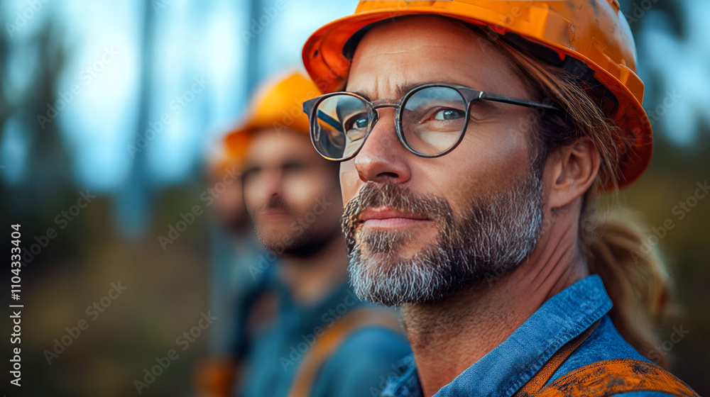 Caucasian male construction worker in safety gear at job site Caucasian male construction worker in safety gear at job site