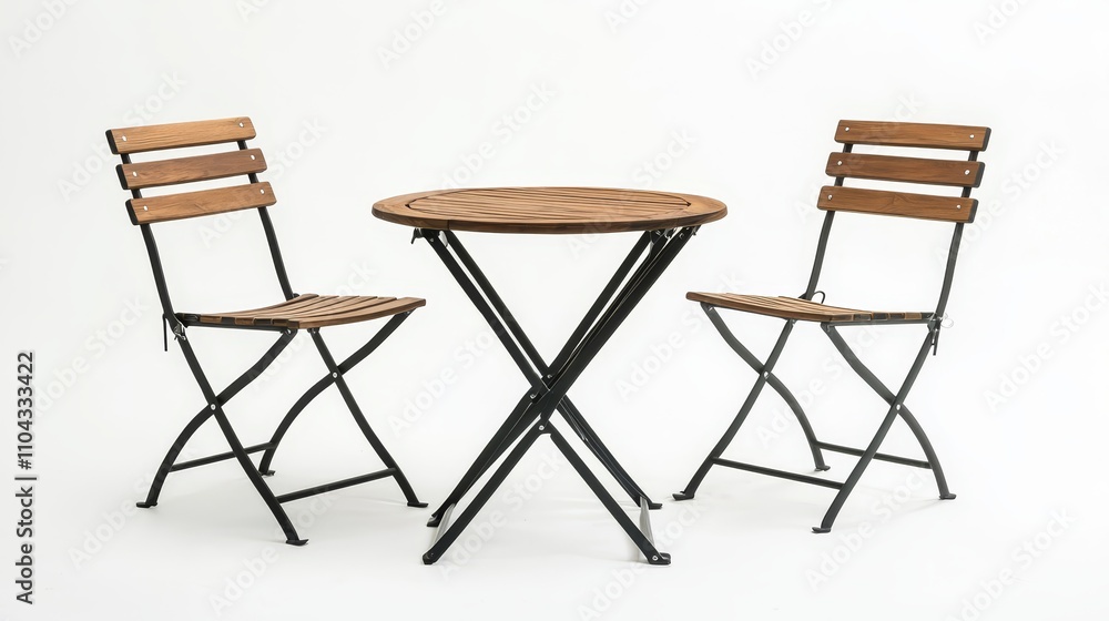 a small wooden table and two folding chairs on a white background The table is round in shape and the chairs have a folding design, making them easy to store away a small wooden table and two folding chairs on a white background The table is round in shape and the chairs have a folding design, making them easy to store away