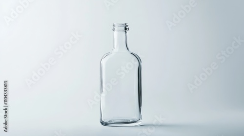  a clear glass bottle with a closed lid on a white background The bottle is cylindrical in shape and has a wide base, with a narrow neck and a narrow opening at the