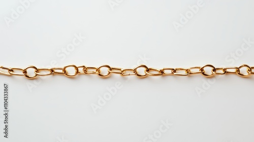  a gold chain on a white background, creating a striking contrast between the two colors The chain is made of metal and has a glossy finish, reflecting the light an