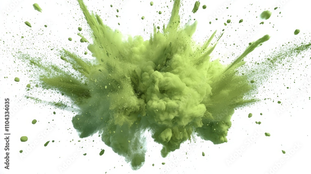 a vibrant green powder explosion on a stark white background, creating a vivid contrast between the two colors The powder appears to be in the form of a png file, a vibrant green powder explosion on a stark white background, creating a vivid contrast between the two colors The powder appears to be in the form of a png file,