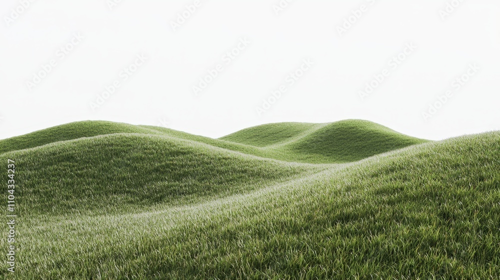 Obraz premium a lush green field of grass with rolling hills in the background and a bright blue sky above The grass is a vibrant green color, and the hills are a deep, lush gre