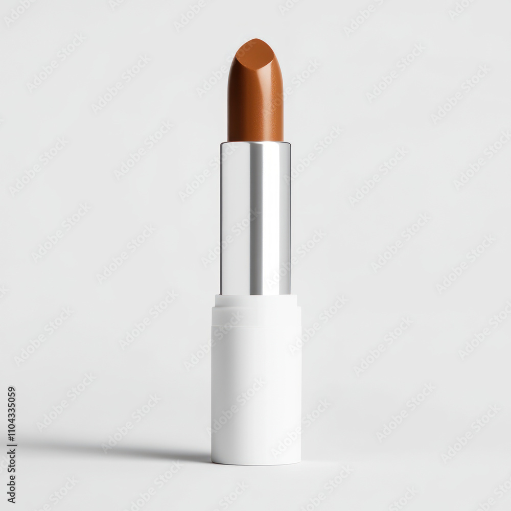 Elegant brown lipstick in a minimalist design on a light background. isolated on white background. Elegant brown lipstick in a minimalist design on a light background. isolated on white background.