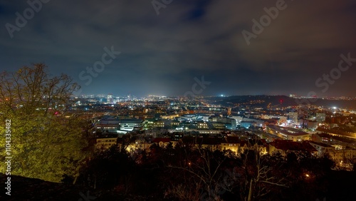 View of Brno at night from the walls of Spilberk Castle