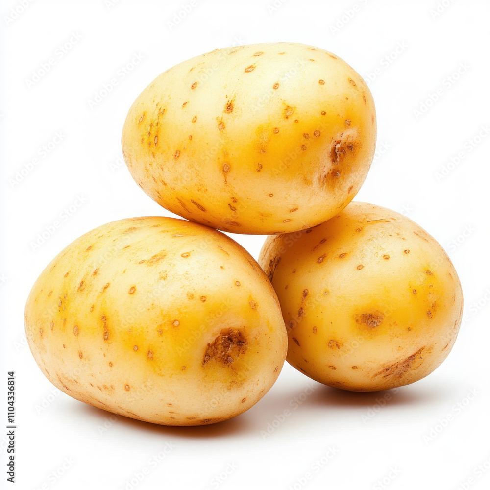Fresh and raw potatoes stacked on a white background. isolated on white background. Fresh and raw potatoes stacked on a white background. isolated on white background.
