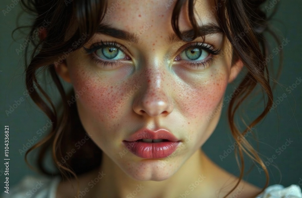 A young woman displays her captivating green eyes, healthy skin, and subtle makeup, highlighting her natural beauty in warm light. Generative AI A young woman displays her captivating green eyes, healthy skin, and subtle makeup, highlighting her natural beauty in warm light. Generative AI