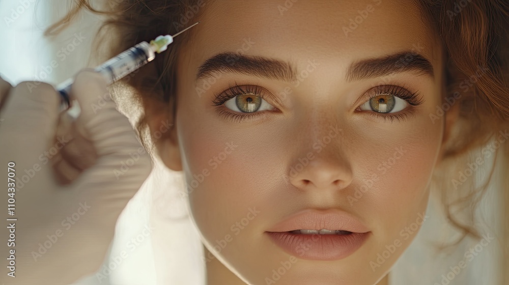 Obraz premium Young woman receiving a cosmetic injection close-up