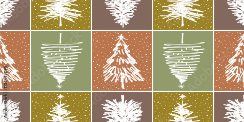 Seamless background of doodles christmas trees silhouettes, hand drawn vector background, paper, wrapping, textile