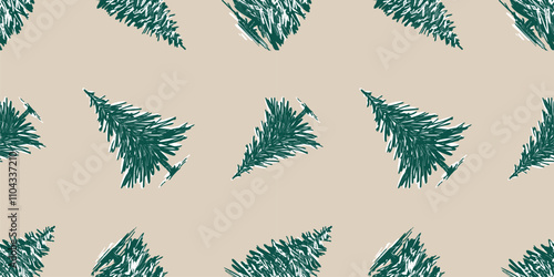 Seamless background of drawn christmas trees, hand drawn vector background, paper, wrapper, textile