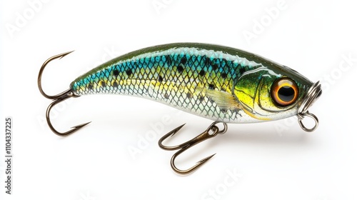  a Rapala X-Rap Shad Jerkbait, a fishing lure with a white background It has a realistic design with a black body, yellow eyes, and a red stripe running down the mi photo