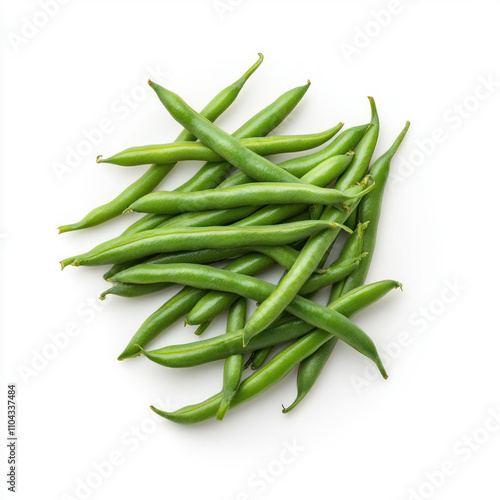 Fresh green beans arranged attractively on a white background. isolated on white background.