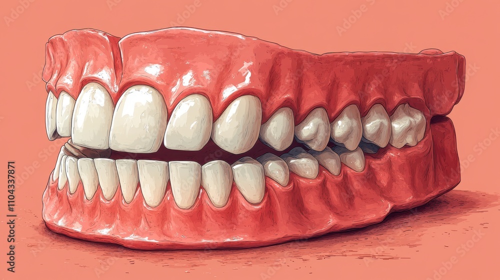 Obraz premium Intricate Dental Prosthesis: A Detailed Artistic Representation of Human Teeth and Gums