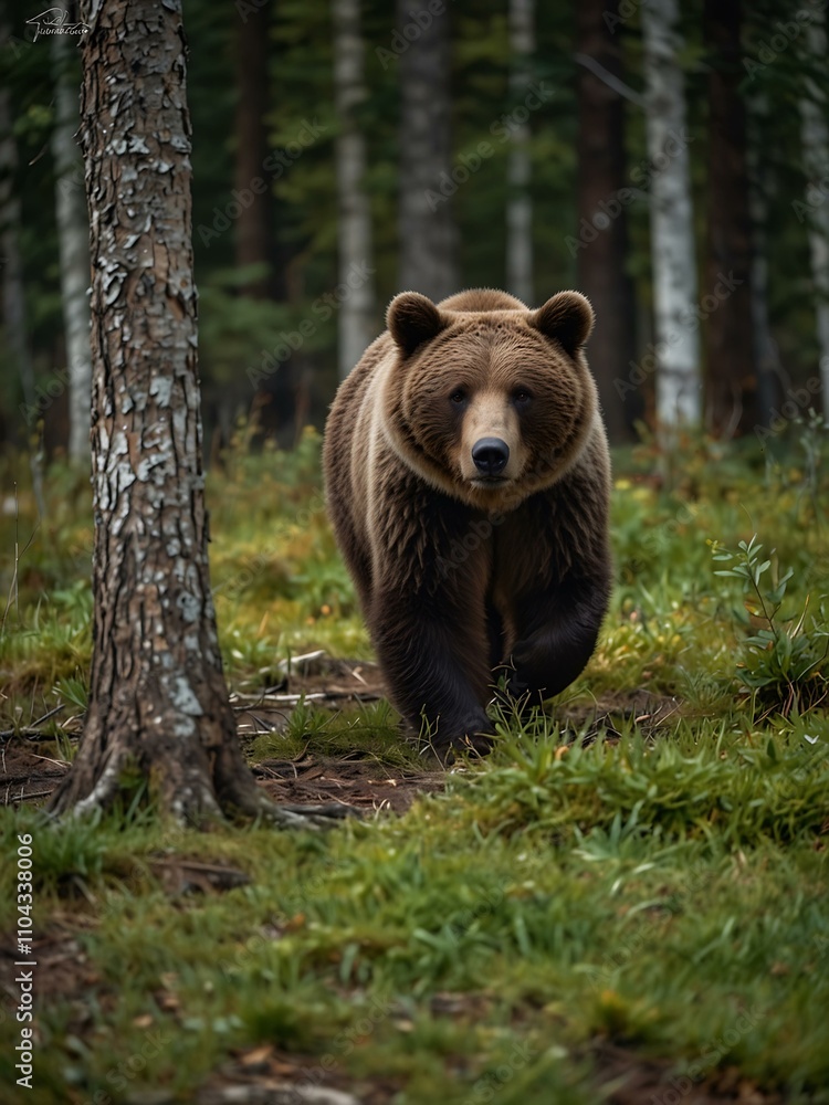 Fototapeta premium Brown bear roaming in the woods.