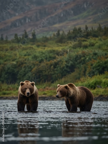 Brown bears of Kamchatka ruling the landscape.