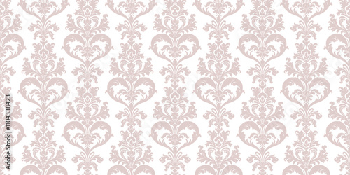 Damask seamless pattern. Luxury vector background. Elegant ornament in baroque, rococo, renaissance, revival style. Subtle abstract texture with curly floral elements. Repeated design in pastel colors