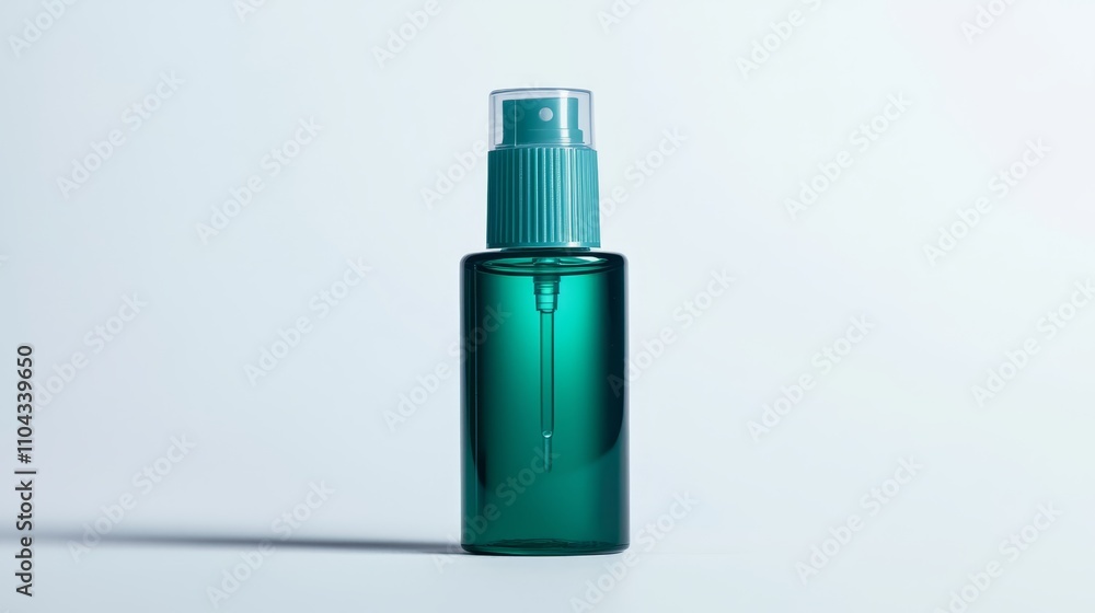 a green glass bottle with a white spray nozzle on a white background The bottle is cylindrical in shape and has a glossy finish The spray nozzle is silver in colo a green glass bottle with a white spray nozzle on a white background The bottle is cylindrical in shape and has a glossy finish The spray nozzle is silver in colo
