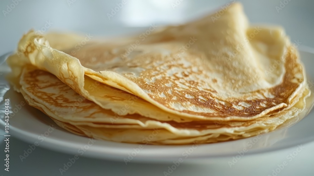 a stack of pancakes on a white plate, with a blurred background The pancakes are golden-brown in color and appear to be freshly made a stack of pancakes on a white plate, with a blurred background The pancakes are golden-brown in color and appear to be freshly made