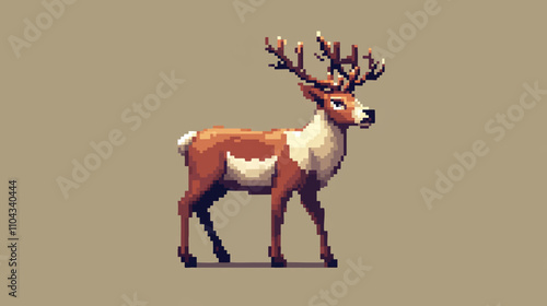 Elk moose with horns pixel art icon, stag deer isolated vector illustration. Game assets 8-bit sprite. Design sticker, logo, mobile app, embroidery.