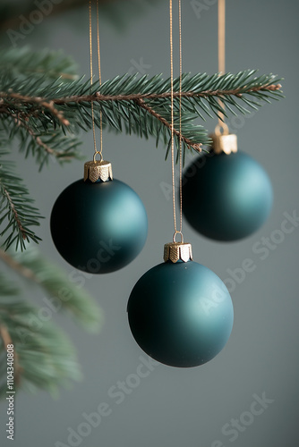 Christmas tree balls hanging on a christmas tree