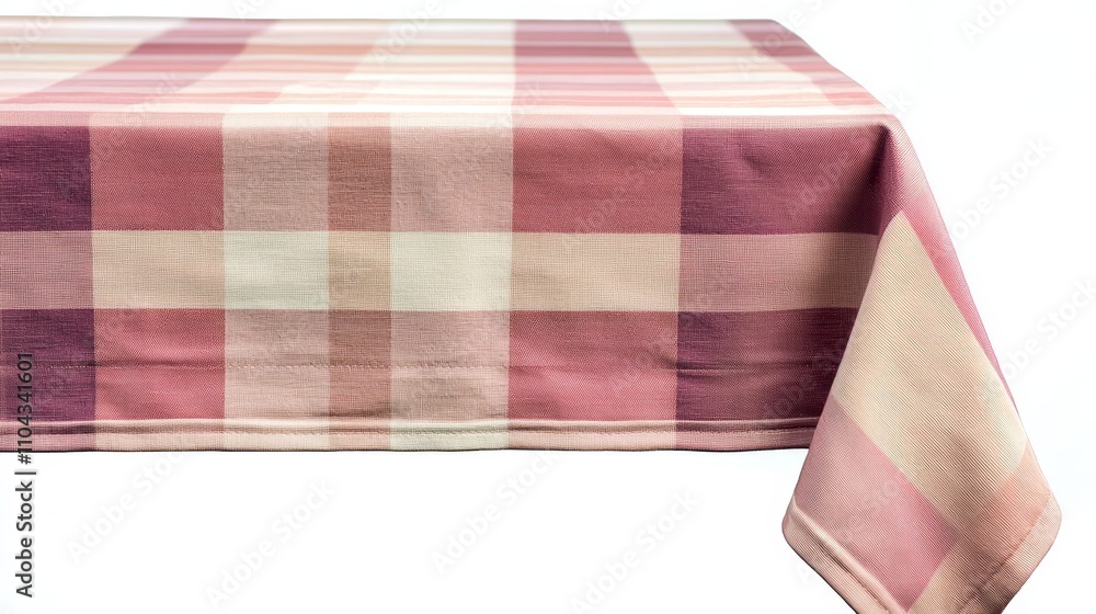 a pink and white checkered tablecloth on a white background The tablecloth is made of a soft cloth material and has a classic plaid pattern The colors of the tabl a pink and white checkered tablecloth on a white background The tablecloth is made of a soft cloth material and has a classic plaid pattern The colors of the tabl