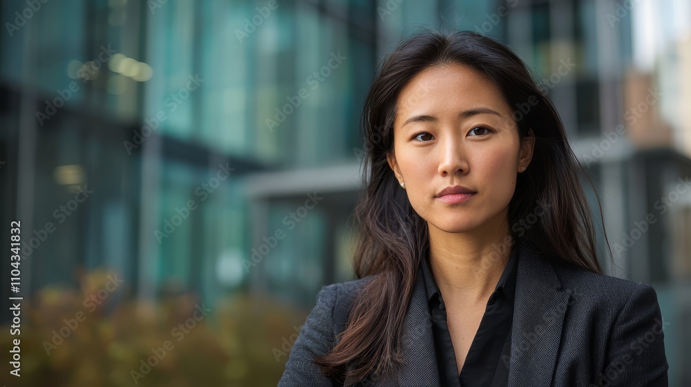 a woman in a business suit standing in front of a building, with a blurred background She appears to be a lawyer, as she is wearing a professional outfit and has a a woman in a business suit standing in front of a building, with a blurred background She appears to be a lawyer, as she is wearing a professional outfit and has a