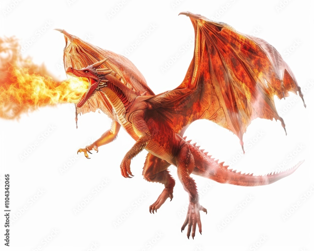 Majestic red dragon with fiery breath, soaring through the air in a display of power and grace. Majestic red dragon with fiery breath, soaring through the air in a display of power and grace.