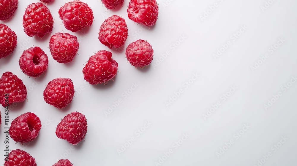 a bunch of ripe, red raspberries on a white background a bunch of ripe, red raspberries on a white background