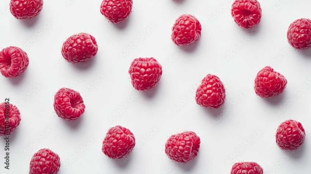a bunch of ripe, red raspberries on a white background a bunch of ripe, red raspberries on a white background