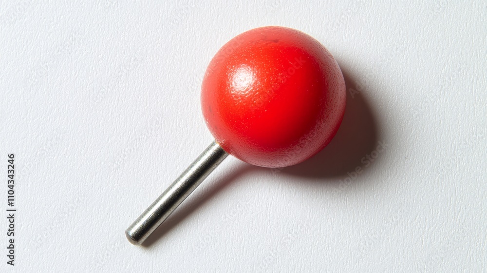 a red push pin on a white surface The pin is round in shape and has a bright red color It is placed in the center of the image, with the white surface providing a a red push pin on a white surface The pin is round in shape and has a bright red color It is placed in the center of the image, with the white surface providing a