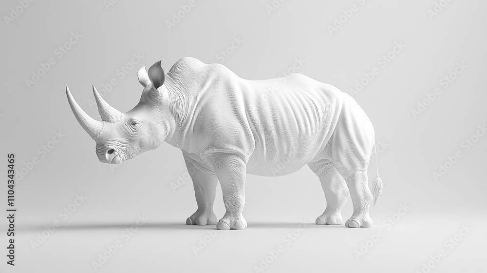 Fototapeta premium a white rhinoceros standing on top of a white surface It is a 3D model, available for free download as a STL file