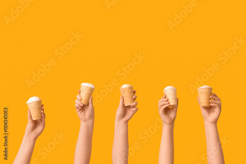 Multiple hands holding ice ...