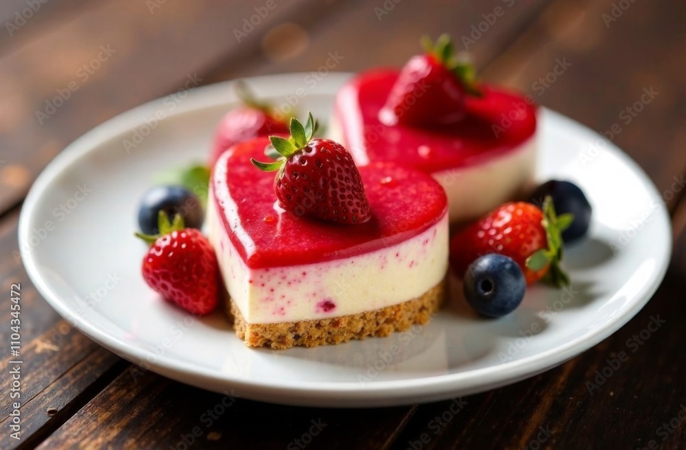 A set of small various heart-shaped cakes, decorated with ripe strawberries. Champagne in glasses. Concept for Valentine's Day, Mother's Day, Birthday A set of small various heart-shaped cakes, decorated with ripe strawberries. Champagne in glasses. Concept for Valentine's Day, Mother's Day, Birthday