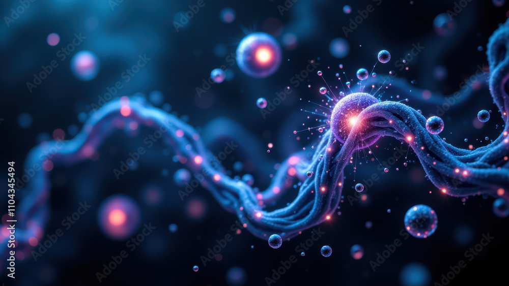 Illustration of a molecule of semaglutide with glowing atoms and subatomic particles highlighting its chemical structure. Illustration of a molecule of semaglutide with glowing atoms and subatomic particles highlighting its chemical structure.