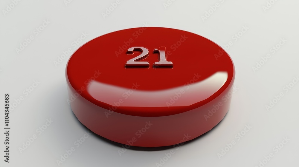 a red button with the number 21 on it against a white background a red button with the number 21 on it against a white background