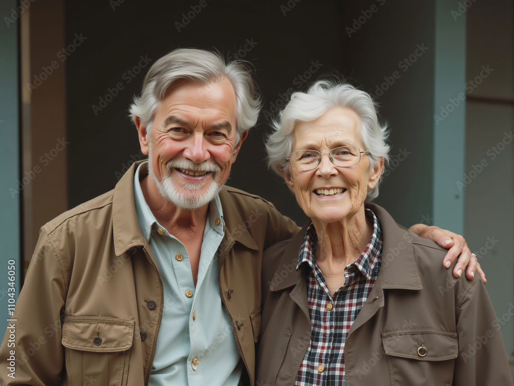 Happy senior couple smiling and embracing outdoors Happy senior couple smiling and embracing outdoors