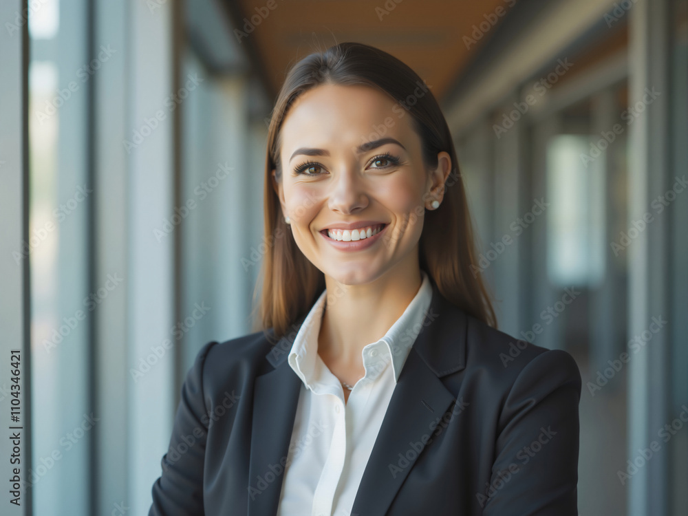 Obraz premium Smiling businesswoman posing in modern office building