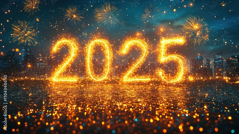 Happy New Year 2025. Burning sparkling text 2025 isolated on black background. Happy New Year 2025. Burning sparkling text 2025 isolated on black background.