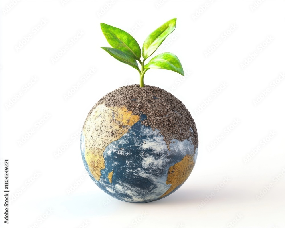 A vibrant green plant sprouting from a globe, symbolizing environmental sustainability and growth. A vibrant green plant sprouting from a globe, symbolizing environmental sustainability and growth.