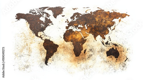  a brown and white world map on a white background The map is detailed and shows the various countries and continents of the world The colors of the map are a comb